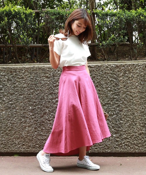 FREE'S MART（フリーズマート）の「麻調合繊前後差フレアスカート（スカート・レディース・ベージュ/ピンク/イエロー・FREE）」の9枚目の写真