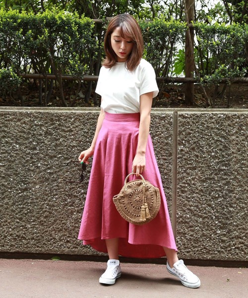 FREE'S MART（フリーズマート）の「麻調合繊前後差フレアスカート（スカート・レディース・ベージュ/ピンク/イエロー・FREE）」の12枚目の写真