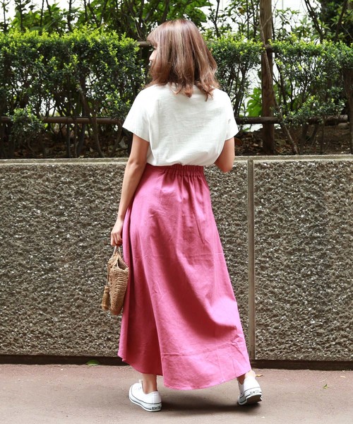 FREE'S MART（フリーズマート）の「麻調合繊前後差フレアスカート（スカート・レディース・ベージュ/ピンク/イエロー・FREE）」の6枚目の写真