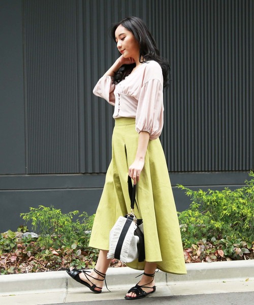 FREE'S MART（フリーズマート）の「麻調合繊前後差フレアスカート（スカート・レディース・ベージュ/ピンク/イエロー・FREE）」の11枚目の写真