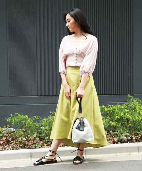 FREE'S MART（フリーズマート）の「麻調合繊前後差フレアスカート（スカート・レディース・ベージュ/ピンク/イエロー・FREE）」の7枚目の写真