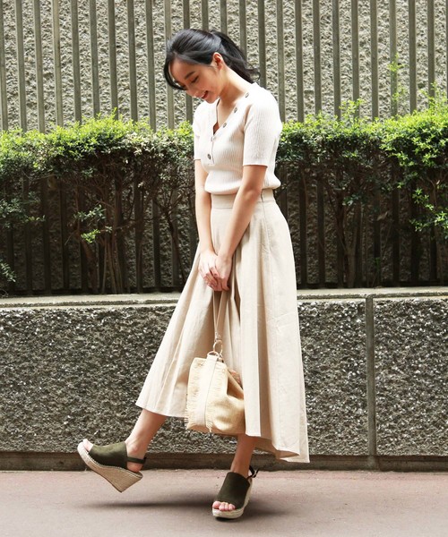 FREE'S MART（フリーズマート）の「麻調合繊前後差フレアスカート（スカート・レディース・ベージュ/ピンク/イエロー・FREE）」の10枚目の写真