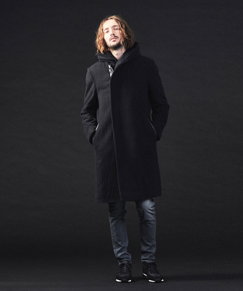 5351 POUR LES HOMMES(ゴーサンゴーイチプールオム)の「【Lanificio F.lli Mannelle社】フーディーコート(ステンカラーコート・メンズ・チャコールグレー/ブラック・44/46/48/50)」の2枚目の写真