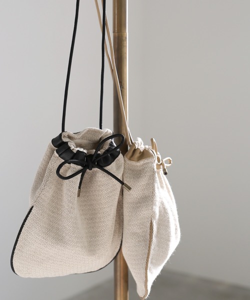 select MOCA（セレクトモカ）の「ジャガード巾着バック/コットンブレンドショルダーバック（ショルダーバッグ・レディース・ブラック/ベージュ・FREE）」の12枚目の写真