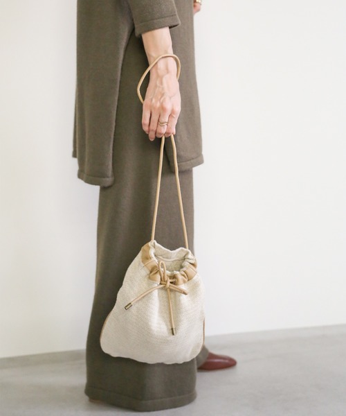 select MOCA（セレクトモカ）の「ジャガード巾着バック/コットンブレンドショルダーバック（ショルダーバッグ・レディース・ブラック/ベージュ・FREE）」の8枚目の写真