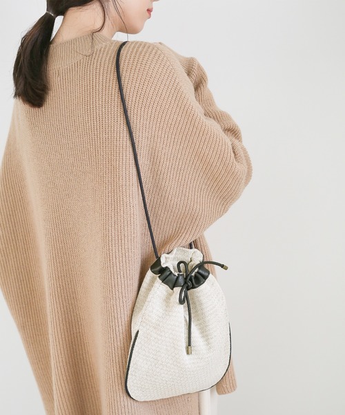 select MOCA（セレクトモカ）の「ジャガード巾着バック/コットンブレンドショルダーバック（ショルダーバッグ・レディース・ブラック/ベージュ・FREE）」の10枚目の写真