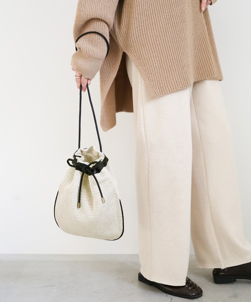select MOCA（セレクトモカ）の「ジャガード巾着バック/コットンブレンドショルダーバック（ショルダーバッグ・レディース・ブラック/ベージュ・FREE）」の11枚目の写真