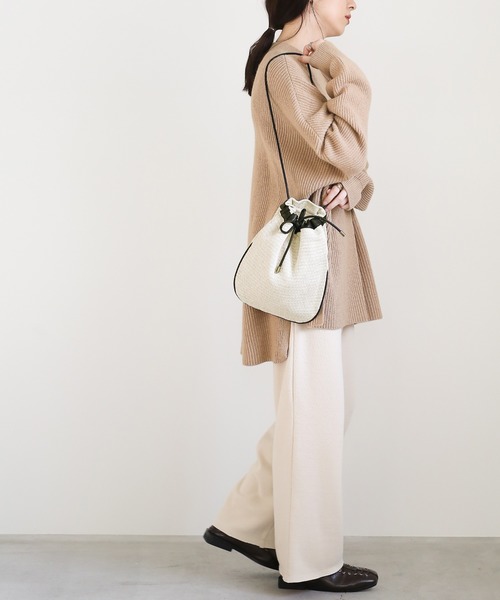 select MOCA（セレクトモカ）の「ジャガード巾着バック/コットンブレンドショルダーバック（ショルダーバッグ・レディース・ブラック/ベージュ・FREE）」の3枚目の写真
