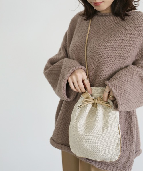 select MOCA（セレクトモカ）の「ジャガード巾着バック/コットンブレンドショルダーバック（ショルダーバッグ・レディース・ブラック/ベージュ・FREE）」の6枚目の写真