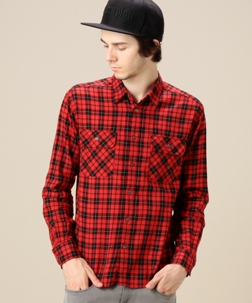 MONKEY TIME（モンキータイム）の「MT C/R/L チェック ワーク シャツ ◆（シャツ/ブラウス・メンズ・ダークグレー/レッド・MEDIUM/SMALL/LARGE）」の12枚目の写真