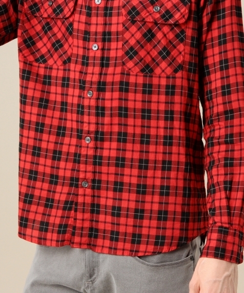 MONKEY TIME（モンキータイム）の「MT C/R/L チェック ワーク シャツ ◆（シャツ/ブラウス・メンズ・ダークグレー/レッド・MEDIUM/SMALL/LARGE）」の8枚目の写真