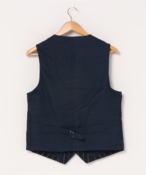 CavariA（キャバリア）の「『CavariA/キャバリア』綿麻ストライプ柄ボタンベスト（ベスト・メンズ・オフホワイト/ネイビー/ベージュ・L/M）」の4枚目の写真