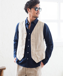 CavariA | 『CavariA/キャバリア』綿麻ストライプ柄ボタンベスト(ベスト)