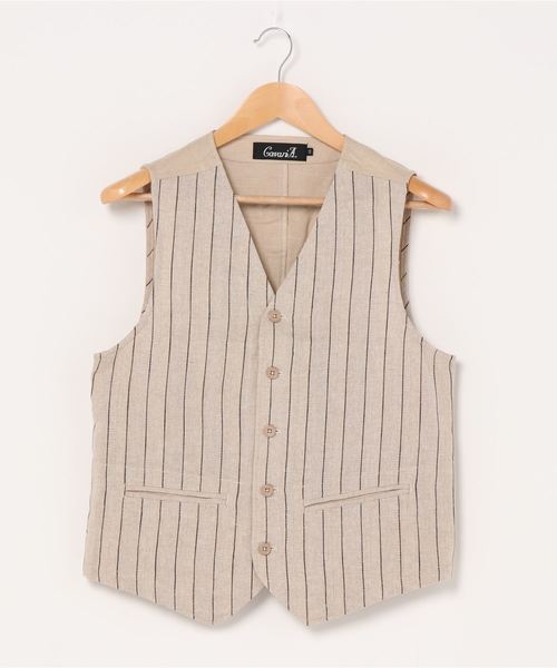 CavariA（キャバリア）の「『CavariA/キャバリア』綿麻ストライプ柄ボタンベスト（ベスト・メンズ・オフホワイト/ネイビー/ベージュ・L/M）」の18枚目の写真