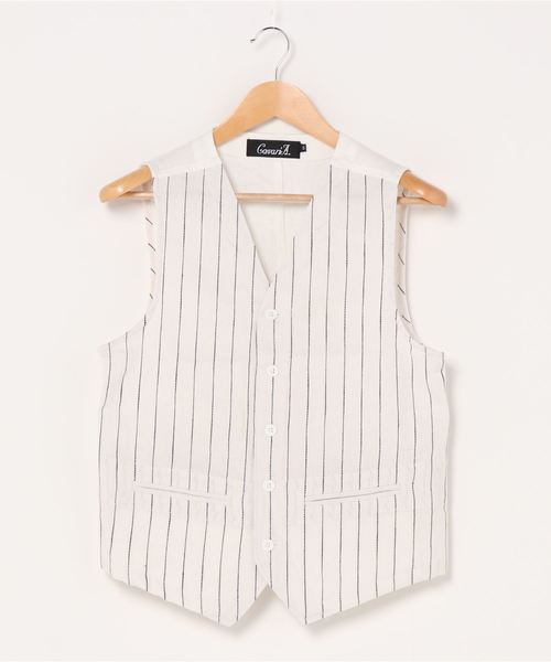 CavariA（キャバリア）の「『CavariA/キャバリア』綿麻ストライプ柄ボタンベスト（ベスト・メンズ・オフホワイト/ネイビー/ベージュ・L/M）」の17枚目の写真