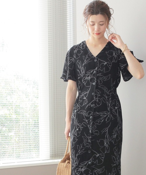 reca(レカ)の「花柄フレア袖2wayシャツワンピース(シャツワンピース・レディース・ホワイト系その他/ブラック系その他/ブルー系その他・M)」の15枚目の写真