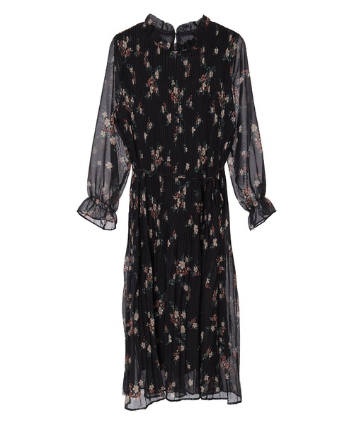 fifth（フィフス）の「花柄プリーツシフォンワンピース（ワンピース・レディース・ブラック/ブラウン・MEDIUM）」の3枚目の写真