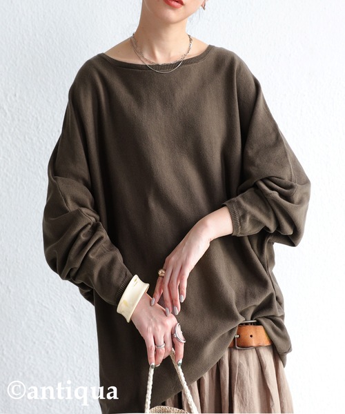 antiqua（アンティカ）の「ドルマン綿ニット（ニット/セーター・レディース・ブラック/オフホワイト/ブラウン系その他/ベージュ系その他/グリーン系その他/ブルー系その他/ピンク系その他/ブラウン系その他2/グリーン系その他2/ブルー系その他2/グリーン/サックスブルー/ライラック/マスタード/グレー系その他・FREE）」の4枚目の写真