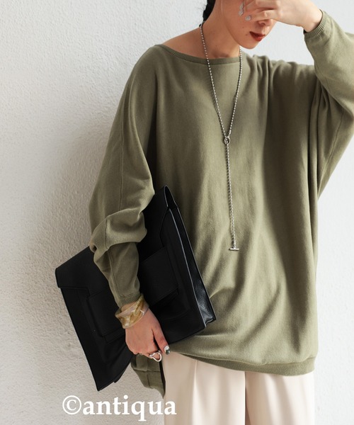antiqua（アンティカ）の「ドルマン綿ニット（ニット/セーター・レディース・ブラック/オフホワイト/ブラウン系その他/ベージュ系その他/グリーン系その他/ブルー系その他/ピンク系その他/ブラウン系その他2/グリーン系その他2/ブルー系その他2/グリーン/サックスブルー/ライラック/マスタード/グレー系その他・FREE）」の8枚目の写真