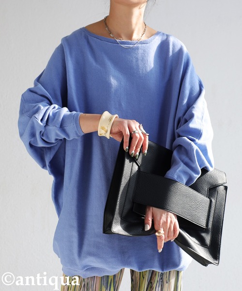 antiqua（アンティカ）の「ドルマン綿ニット（ニット/セーター・レディース・ブラック/オフホワイト/ブラウン系その他/ベージュ系その他/グリーン系その他/ブルー系その他/ピンク系その他/ブラウン系その他2/グリーン系その他2/ブルー系その他2/グリーン/サックスブルー/ライラック/マスタード/グレー系その他・FREE）」の10枚目の写真