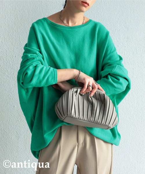 antiqua（アンティカ）の「ドルマン綿ニット（ニット/セーター・レディース・ブラック/オフホワイト/ブラウン系その他/ベージュ系その他/グリーン系その他/ブルー系その他/ピンク系その他/ブラウン系その他2/グリーン系その他2/ブルー系その他2/グリーン/サックスブルー/ライラック/マスタード/グレー系その他・FREE）」の7枚目の写真