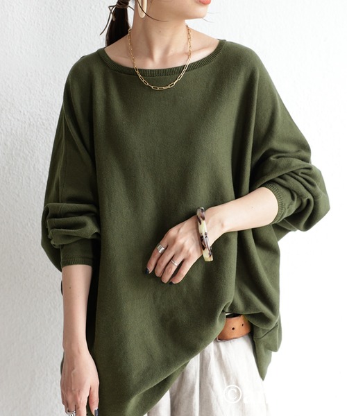 antiqua（アンティカ）の「ドルマン綿ニット（ニット/セーター・レディース・ブラック/オフホワイト/ブラウン系その他/ベージュ系その他/グリーン系その他/ブルー系その他/ピンク系その他/ブラウン系その他2/グリーン系その他2/ブルー系その他2/グリーン/サックスブルー/ライラック/マスタード/グレー系その他・FREE）」の9枚目の写真