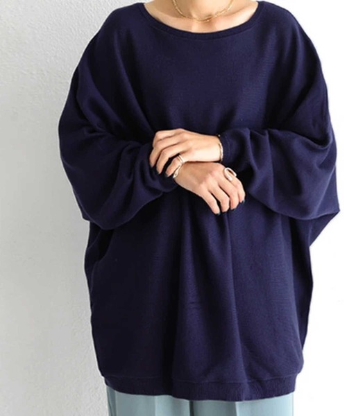 antiqua（アンティカ）の「ドルマン綿ニット（ニット/セーター・レディース・ブラック/オフホワイト/ブラウン系その他/ベージュ系その他/グリーン系その他/ブルー系その他/ピンク系その他/ブラウン系その他2/グリーン系その他2/ブルー系その他2/グリーン/サックスブルー/ライラック/マスタード/グレー系その他・FREE）」の12枚目の写真