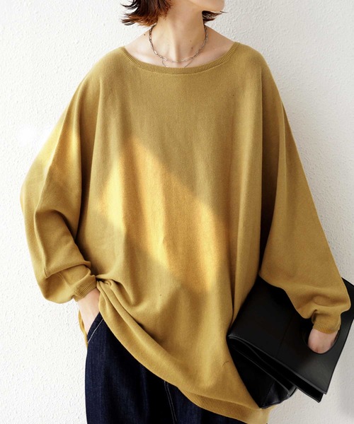 antiqua（アンティカ）の「ドルマン綿ニット（ニット/セーター・レディース・ブラック/オフホワイト/ブラウン系その他/ベージュ系その他/グリーン系その他/ブルー系その他/ピンク系その他/ブラウン系その他2/グリーン系その他2/ブルー系その他2/グリーン/サックスブルー/ライラック/マスタード/グレー系その他・FREE）」の14枚目の写真