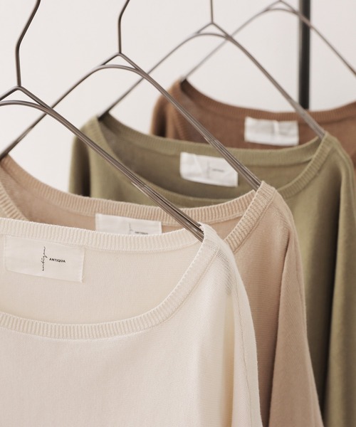 antiqua（アンティカ）の「ドルマン綿ニット（ニット/セーター・レディース・ブラック/オフホワイト/ブラウン系その他/ベージュ系その他/グリーン系その他/ブルー系その他/ピンク系その他/ブラウン系その他2/グリーン系その他2/ブルー系その他2/グリーン/サックスブルー/ライラック/マスタード/グレー系その他・FREE）」の19枚目の写真