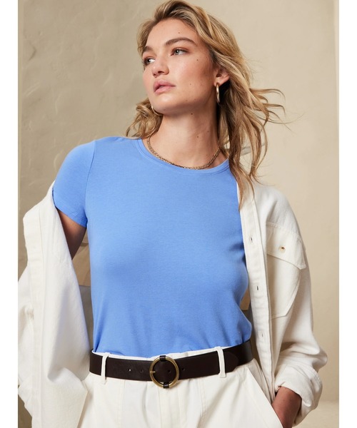 BANANA REPUBLIC FACTORY STORE（バナナリパブリック ファクトリーストア）の「BANANA REPUBLIC FACTORY STORE　　タイムレスクルーネックTシャツ（Tシャツ/カットソー・レディース・ライトブルー/チャコールグレー/ホワイト/ローズ/ブラック/その他/ナチュラル/その他1/カーキ/イエロー/ブラック系その他/ブルー系その他/ネイビー/ホワイト×ブラック・S/M/L/XS）」の9枚目の写真