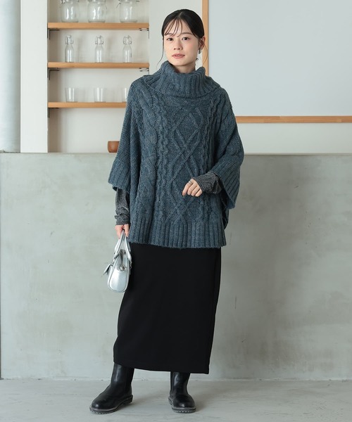 モヘヤタッチケーブルニットポンチョ』（ポンチョ）｜osharewalker