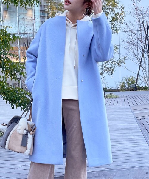 新品未使用 ノーリーズ コート ネイビー色 セール】二重織ノーカラーコート（ノーカラーコート）｜NOLLEY'S