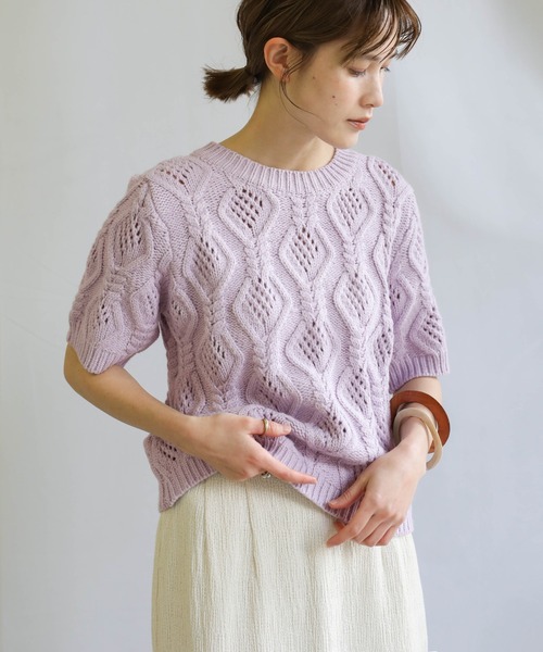select MOCA（セレクトモカ）の「2021 SS ケーブル編みショートスリーブニット（ニット/セーター・レディース・ラベンダー/ライトグリーン/アイボリー・FREE）」の14枚目の写真