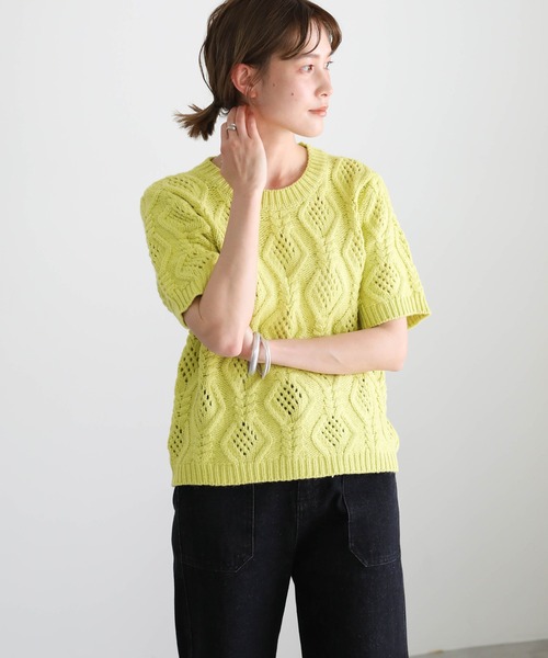 select MOCA（セレクトモカ）の「2021 SS ケーブル編みショートスリーブニット（ニット/セーター・レディース・ラベンダー/ライトグリーン/アイボリー・FREE）」の11枚目の写真