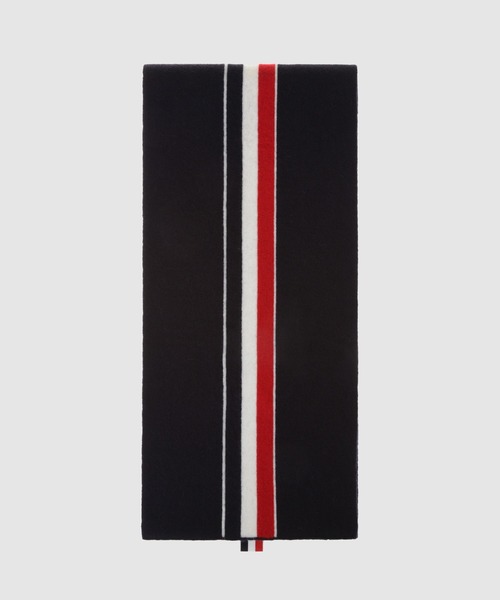THOM BROWNE(トムブラウン)の「JERSEY STITCH SCARF IN MERINO WOOL WITH RWB INTARSIA STRIPE(マフラー・メンズ・ホワイト/ネイビー/グレー/ブラック・ONE SIZE)」の4枚目の写真