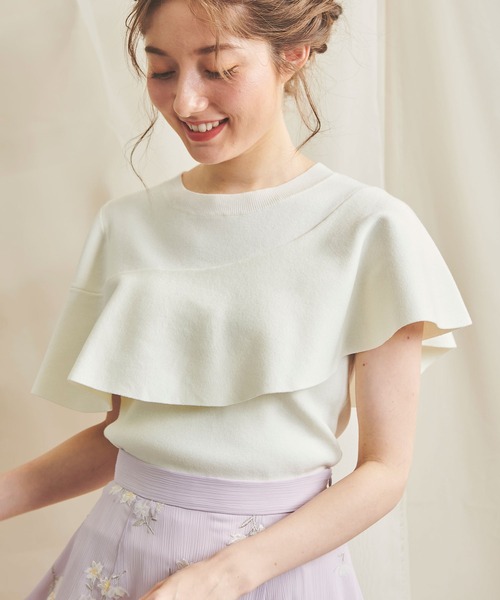 NOELA（ノエラ）の「アシメフリルニット（ニット/セーター・レディース・オフホワイト/ライトグリーン/ネイビー・FREE）」の5枚目の写真