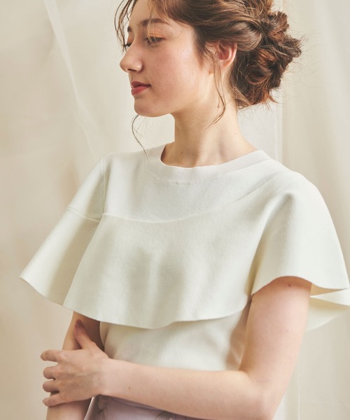 NOELA（ノエラ）の「アシメフリルニット（ニット/セーター・レディース・オフホワイト/ライトグリーン/ネイビー・FREE）」の6枚目の写真