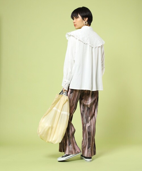 FREAK'S STORE（フリークスストア）の「セルフカット柄プリーツパンツ（スラックス・レディース・ブラウン/オリーブ・ﾌﾘ-）」の11枚目の写真