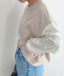 袖シャツパールドッキング裏毛TOPS