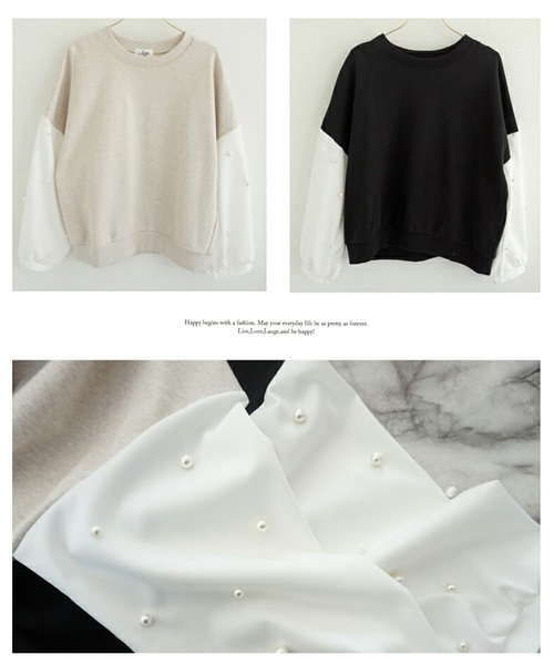 M y u（ミュー）の「袖シャツパールドッキング裏毛TOPS（スウェット・レディース・ブラック/アイボリー・FREE）」の11枚目の写真