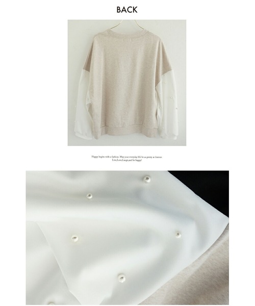 M y u（ミュー）の「袖シャツパールドッキング裏毛TOPS（スウェット・レディース・ブラック/アイボリー・FREE）」の5枚目の写真