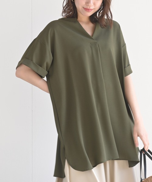 rps(アールピーエス)の「半袖スキッパーチュニック(チュニック・レディース・オフホワイト/カーキ/ブラック・M)」の3枚目の写真