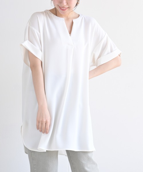 rps(アールピーエス)の「半袖スキッパーチュニック(チュニック・レディース・オフホワイト/カーキ/ブラック・M)」の4枚目の写真