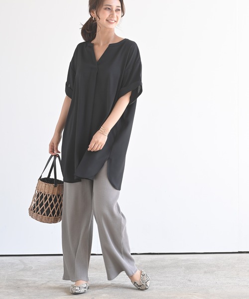 rps(アールピーエス)の「半袖スキッパーチュニック(チュニック・レディース・オフホワイト/カーキ/ブラック・M)」の8枚目の写真