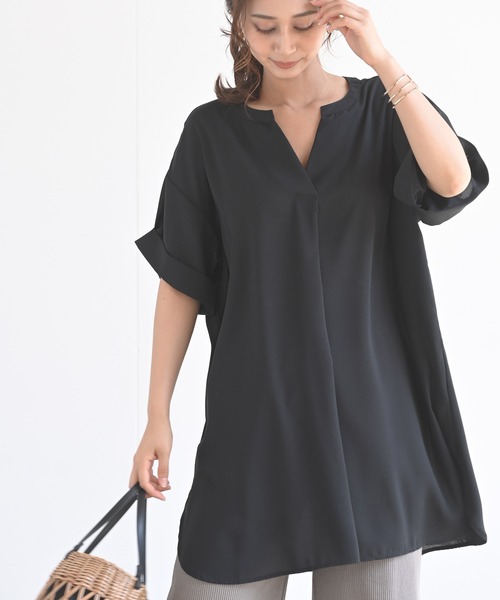 rps(アールピーエス)の「半袖スキッパーチュニック(チュニック・レディース・オフホワイト/カーキ/ブラック・M)」の5枚目の写真