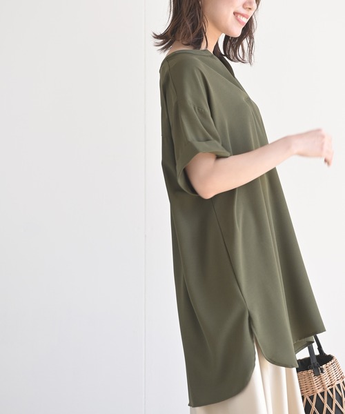 rps(アールピーエス)の「半袖スキッパーチュニック(チュニック・レディース・オフホワイト/カーキ/ブラック・M)」の6枚目の写真