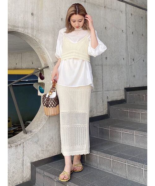 MURUA(ムルーア)の「クロシェキャミソールトップス(シャツ/ブラウス・レディース・アイボリー/ブラック/グリーン・FREE)」の13枚目の写真