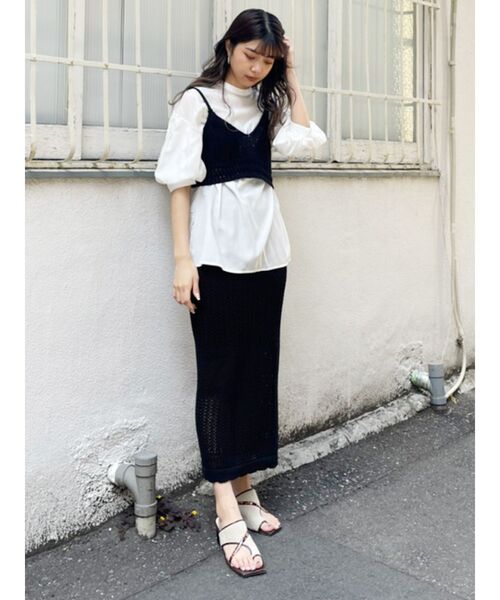 MURUA(ムルーア)の「クロシェキャミソールトップス(シャツ/ブラウス・レディース・アイボリー/ブラック/グリーン・FREE)」の10枚目の写真