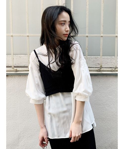 MURUA(ムルーア)の「クロシェキャミソールトップス(シャツ/ブラウス・レディース・アイボリー/ブラック/グリーン・FREE)」の9枚目の写真