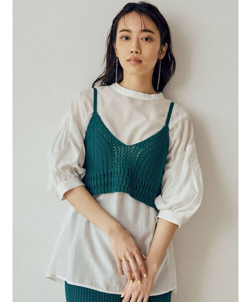 MURUA(ムルーア)の「クロシェキャミソールトップス(シャツ/ブラウス・レディース・アイボリー/ブラック/グリーン・FREE)」の6枚目の写真